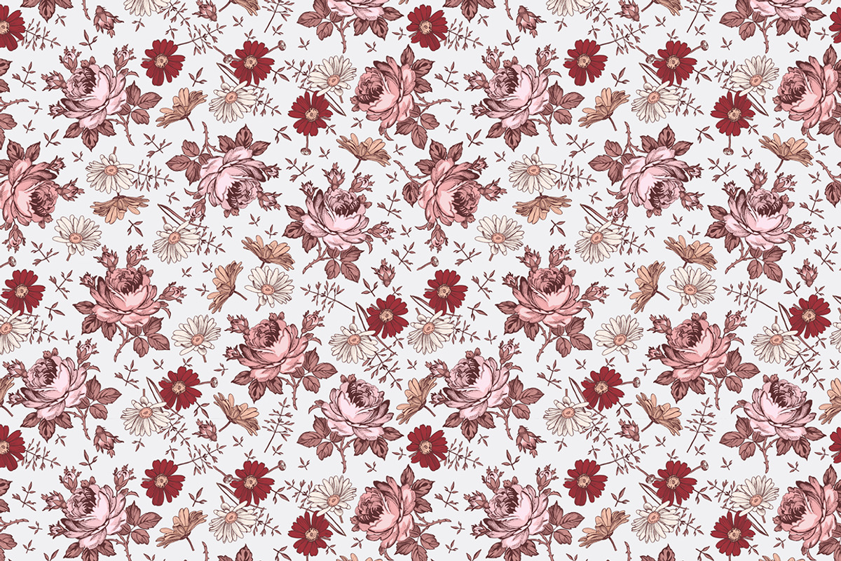 Set Seamless Flowers Roses Chamomile, a Pattern Graphic by Vintage (Photo 5 of 13)