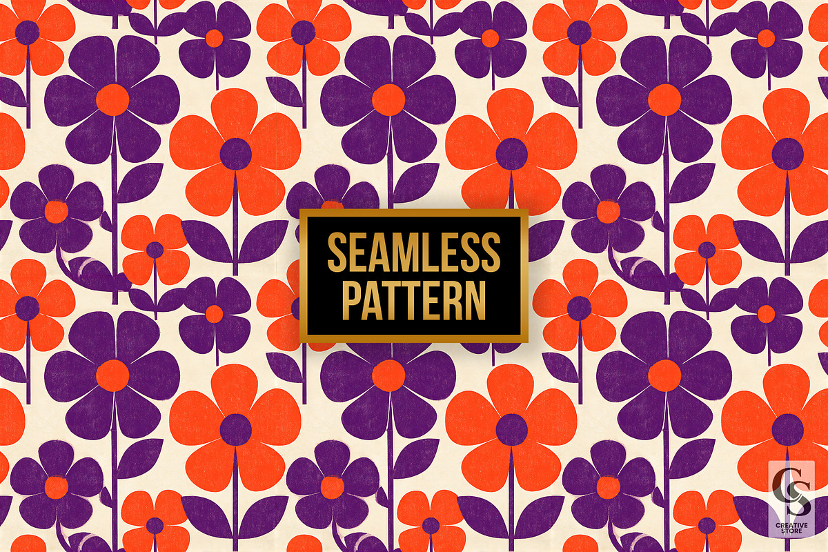 Bold Fall Retro Flower Digital Paper, a Pattern Graphic by Creative Store (Photo 4 of 5)