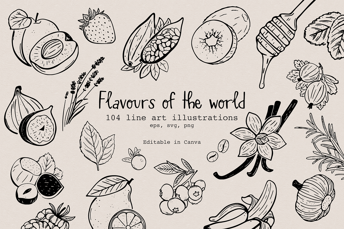 Flavours of the world - line art, a Food Illustration by PenguinArtStudio (Photo 1 of 9)