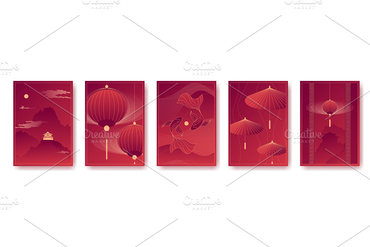 Chinese gradient poster set, an Illustration by art PVP - market