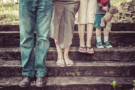 Family on steps