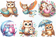 Cute Mom & Bub Owls Clipart, an Illustration by CraftArtStudio (Thumbnail 2 of 6)