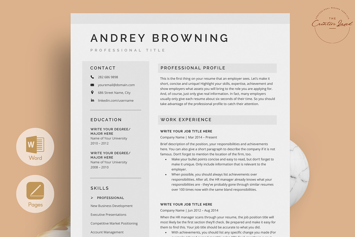 Resume/CV - The Andrey, a Resume Template by CreativeLandStudio (Photo 1 of 8)