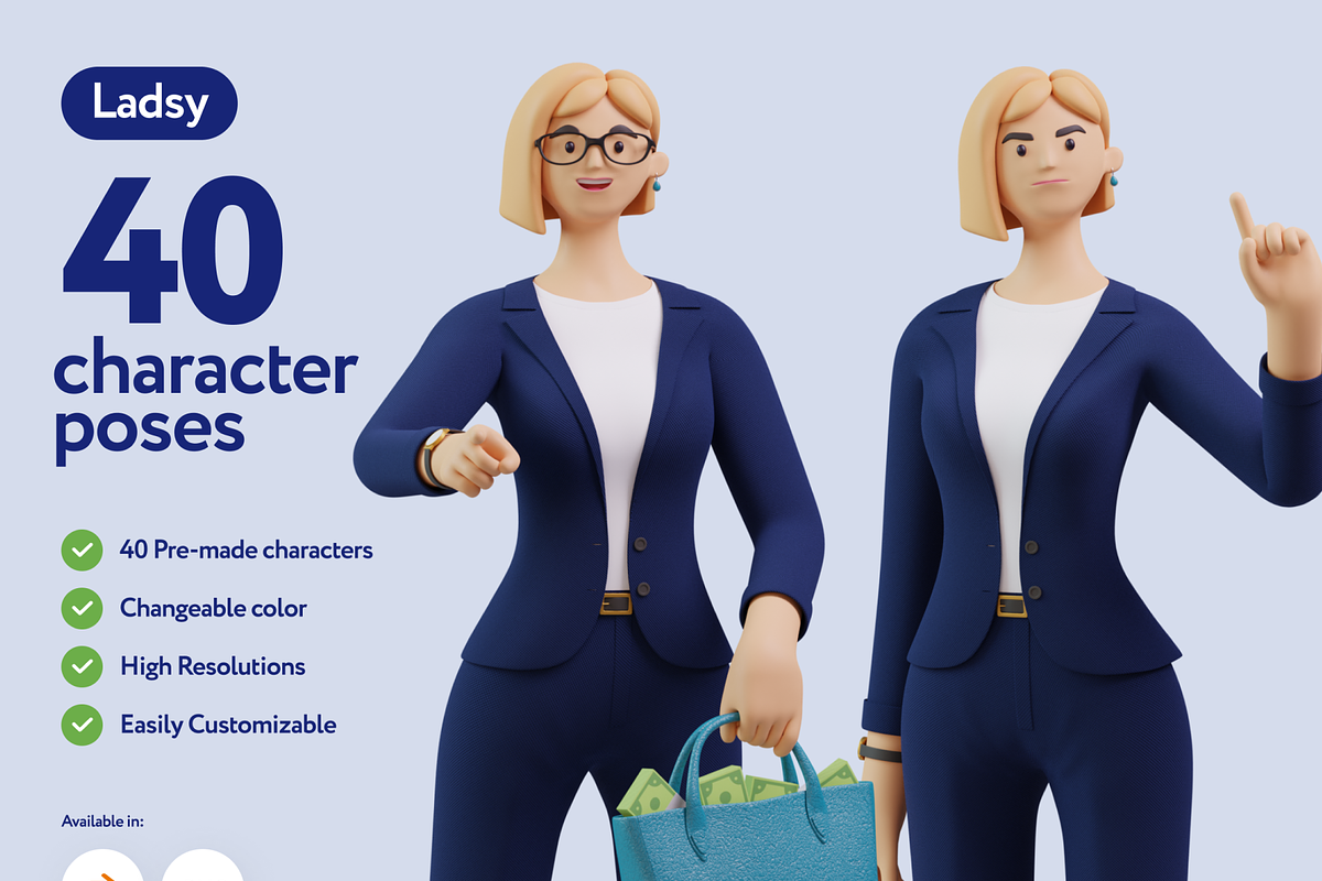 Ladsy Businesswoman 3D Character Set, a 3D by Welovegraphics (Photo 1 of 10)