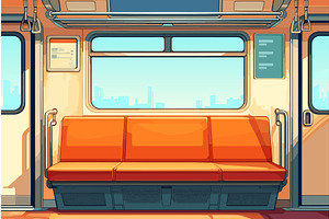 Interior of a cartoon subway car, a Transportation Illustration by LadadikArt