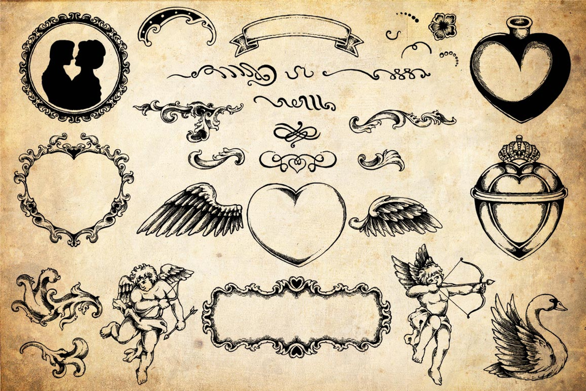 50+ Hand Drawn Valentine Elements preview 4