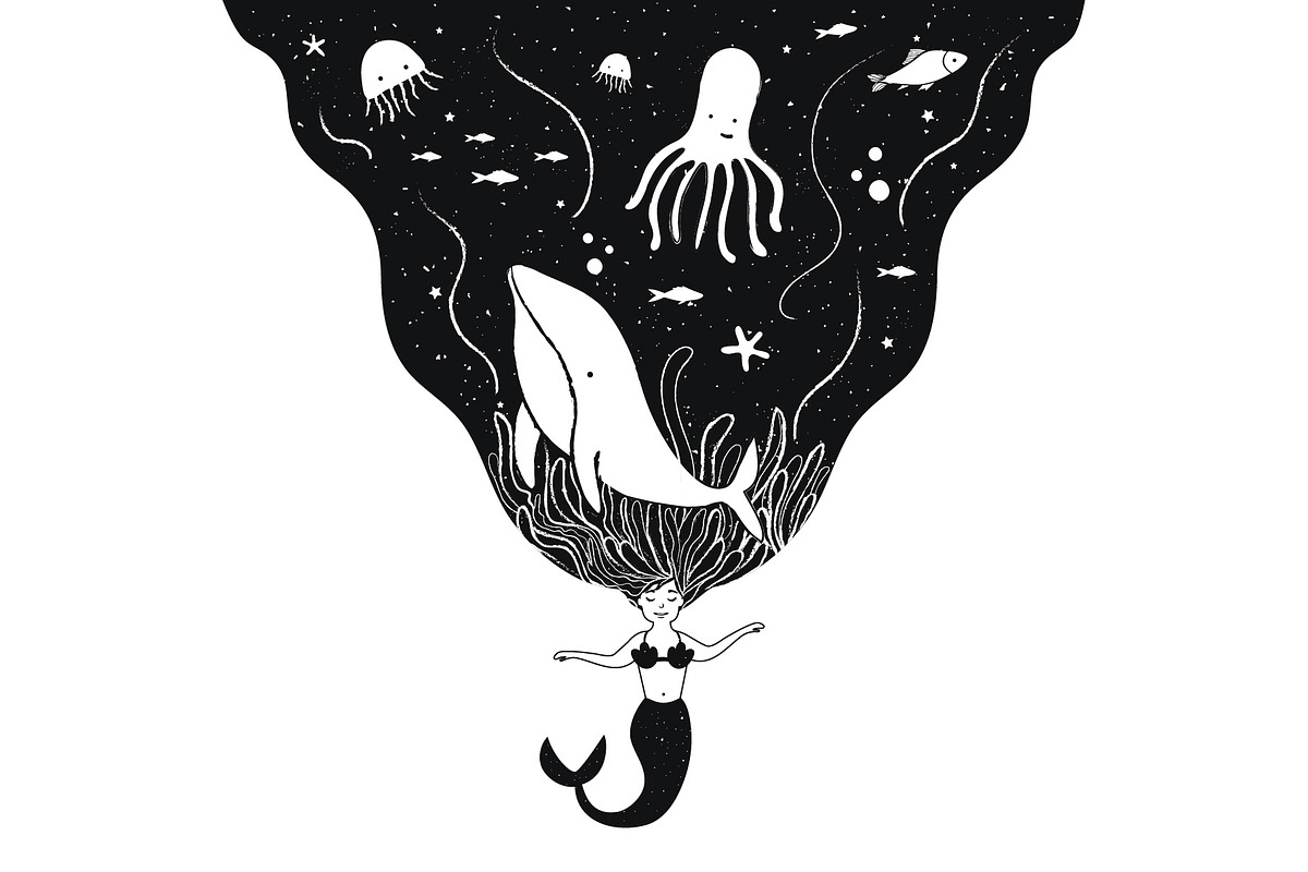 Vector mermaid 11 prints set, an Animal Illustration by JULYMILKS (Photo 7 of 7)