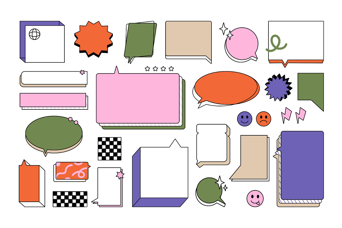 Retro speech bubbles, stickers set, an Object Illustration by PaperTrident (Photo 1 of 4)