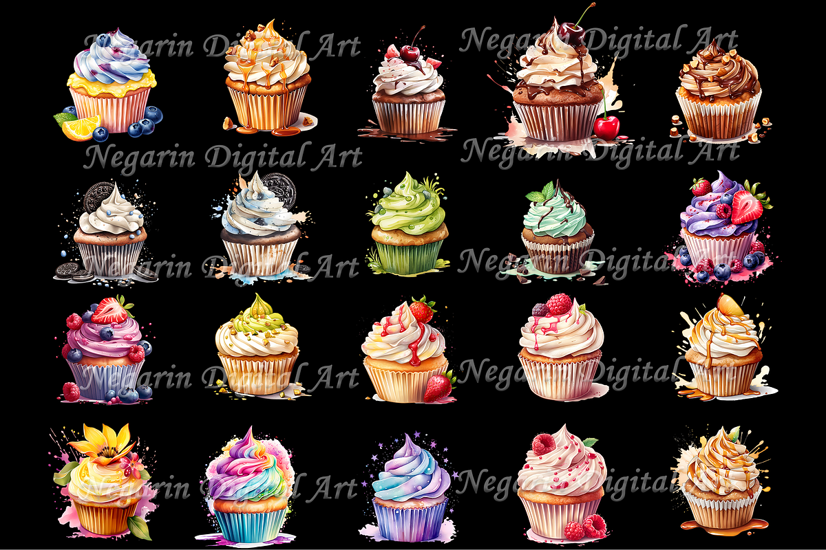Watercolor Delicious Creamy Cupcake, an Object Graphic by Negarin Digital Art (Photo 4 of 9)