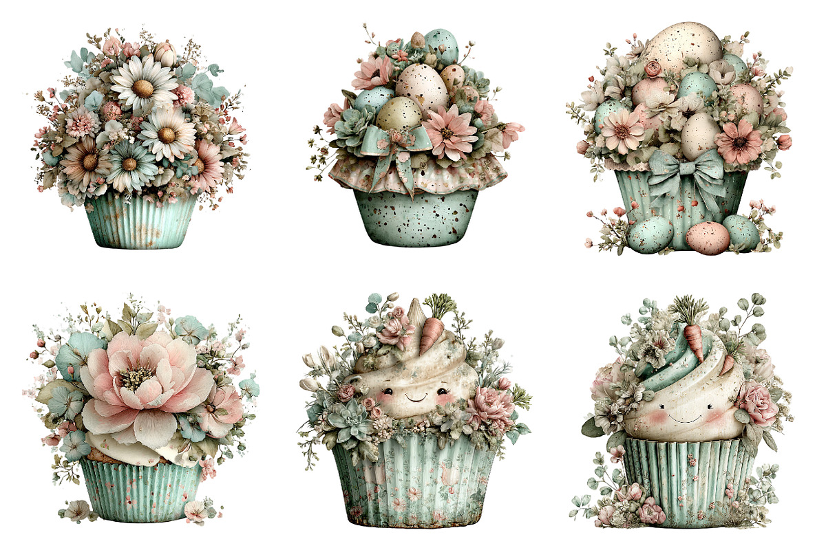Whimsical spring cupcake clipart, an Illustration by SinaCreation (Photo 4 of 11)