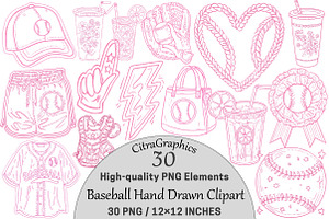Baseball Hand Drawn Clipart Bundle, a Seasonal Illustration by CitraGraphics