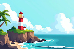 Island Lighthouse On Rocky Coastline, a Photo by LOGOCREATIVE