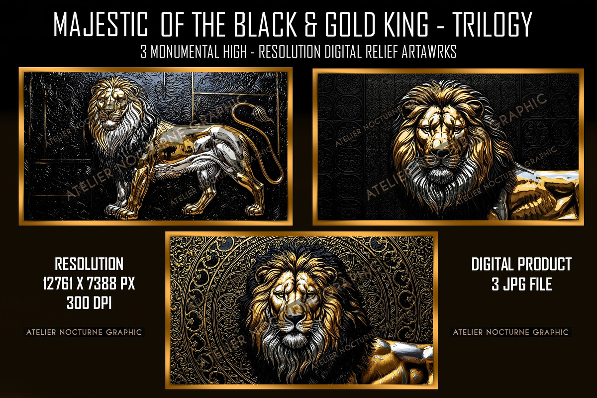 Majestic Gold & Silver Lion Wall Art, a Texture Graphic by Atelier Nocturne Graphic (Photo 1 of 4)