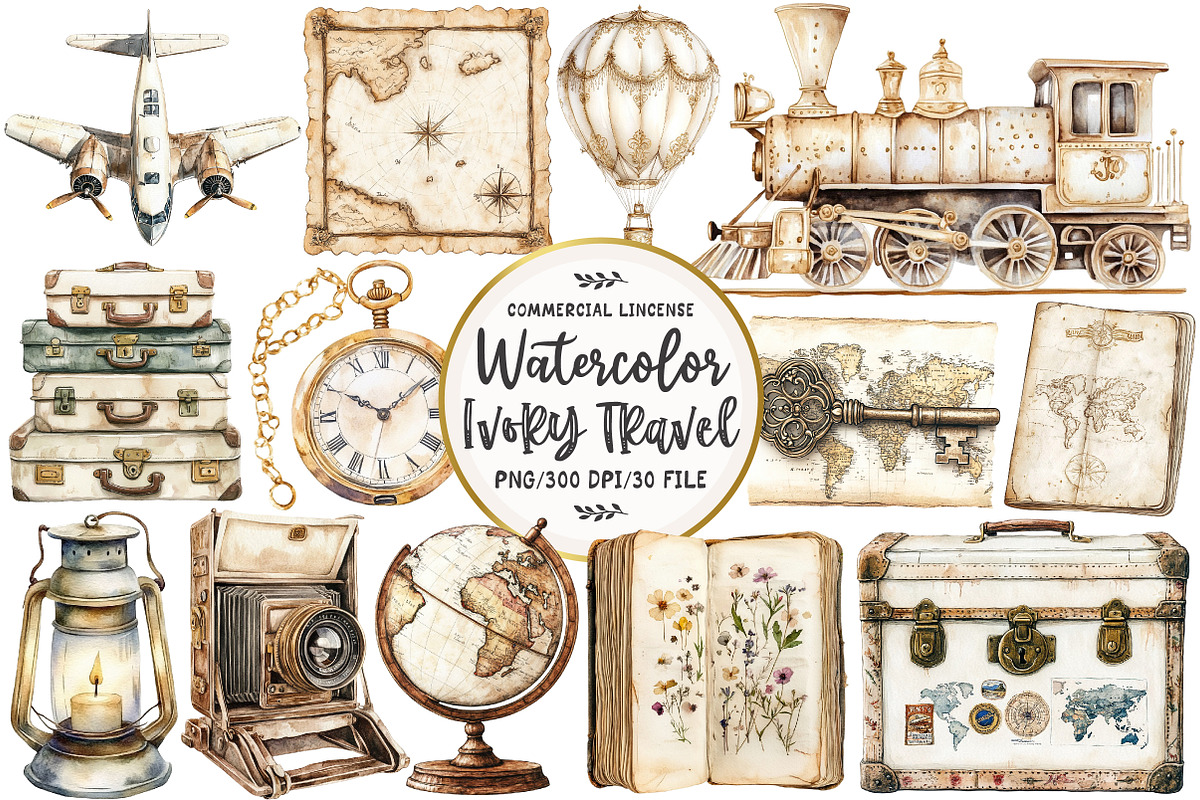 Antique Ivory Travel Clipart, an Illustration by OK Design (Photo 1 of 5)