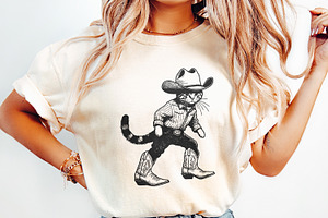 Vintage Cowboy Cat Png, Retro