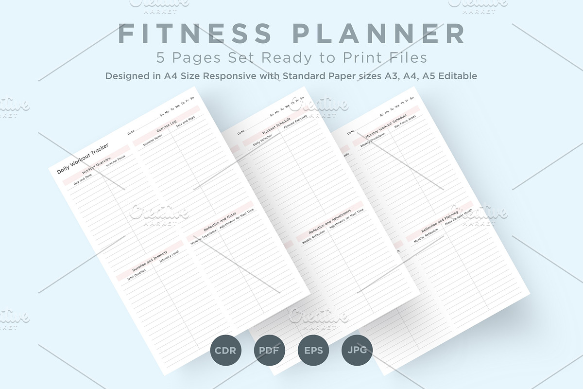 Fitness Planner Pages Set V-19, a Stationery Template by shahsoft (Photo 1 of 3)