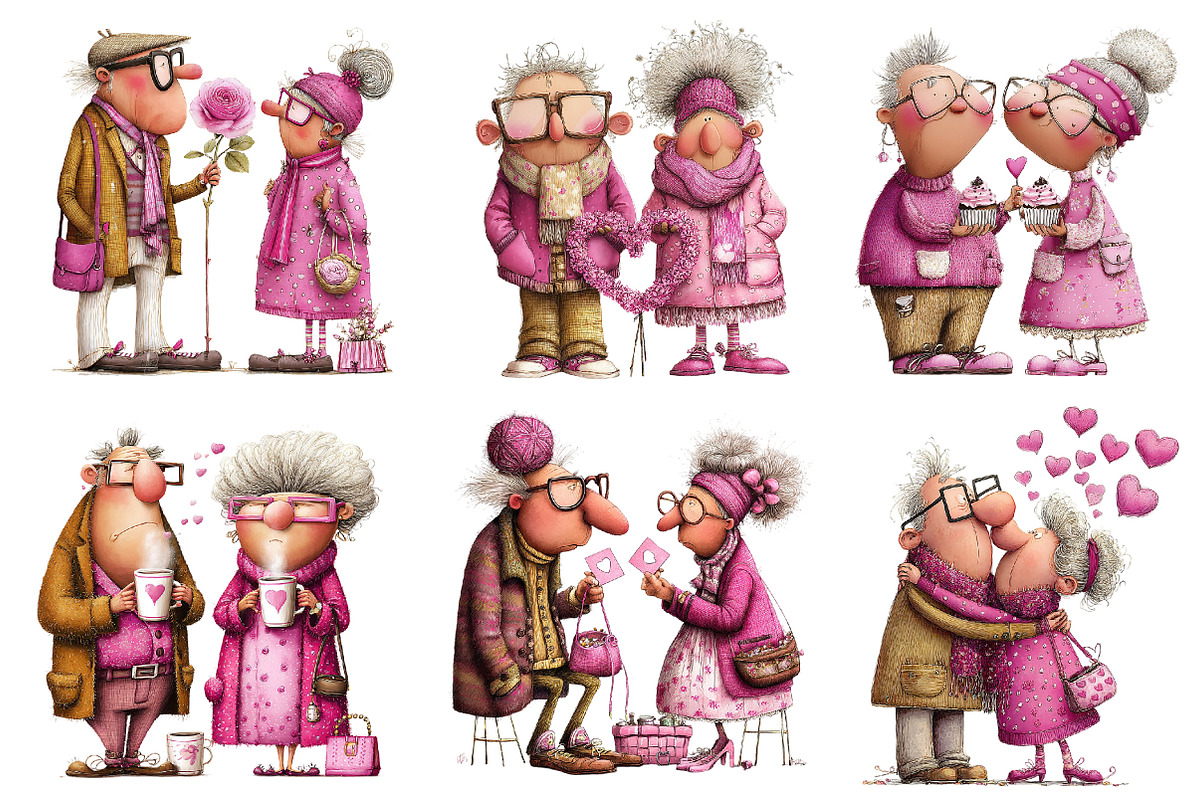 Quirky Valentine Old Couple Clipart, an Illustration by Dream Creation (Photo 5 of 7)