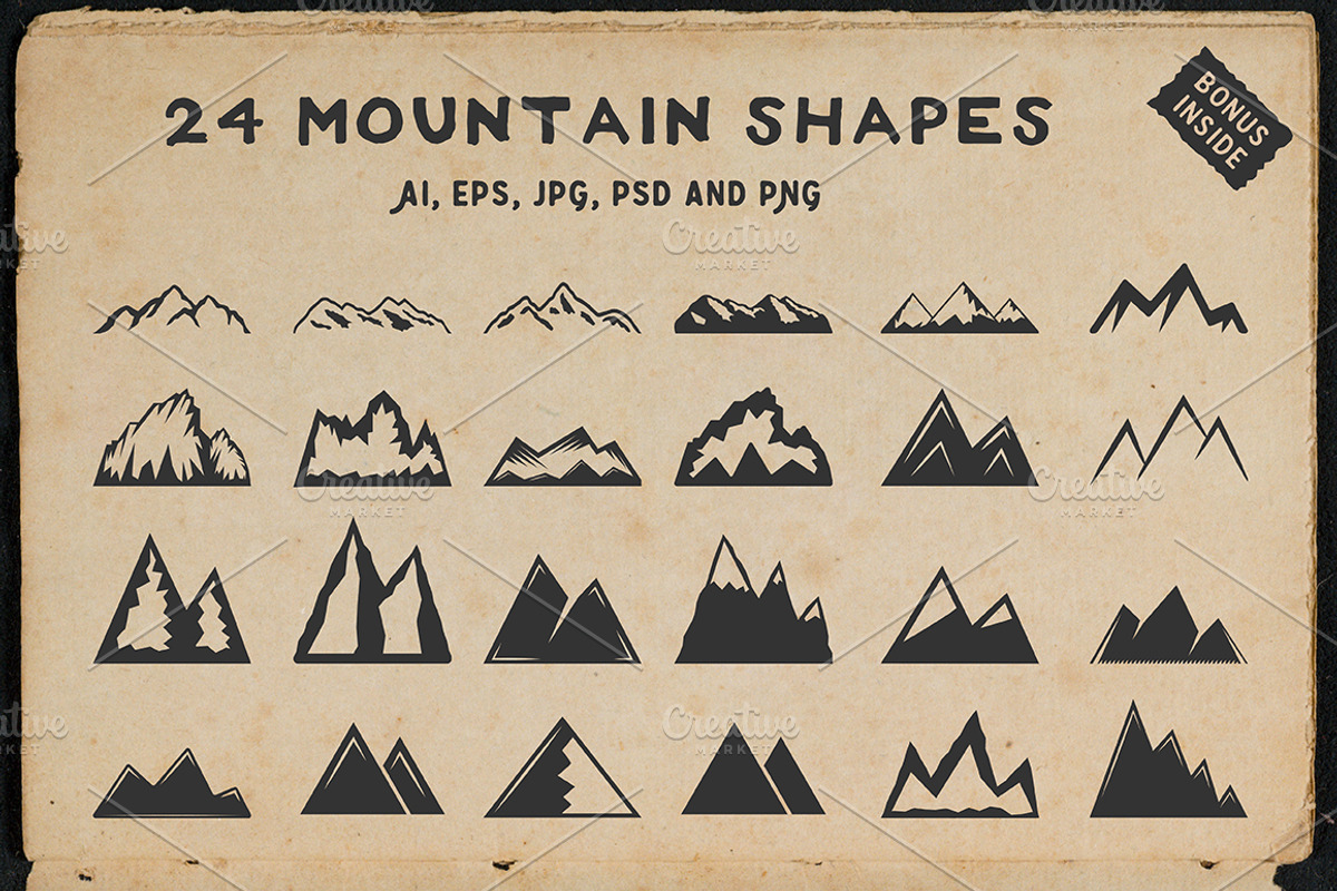 24 vintage mountain shapes, an Object Graphic by AkimD (Photo 1 of 6)