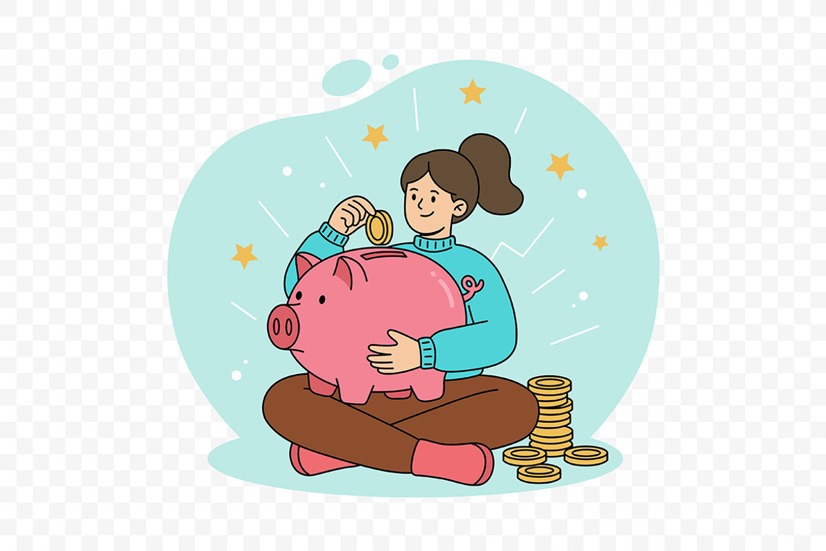 Woman Putting Coin to Piggy Bank, an Object Illustration by Partikusi Design (Photo 3 of 3)