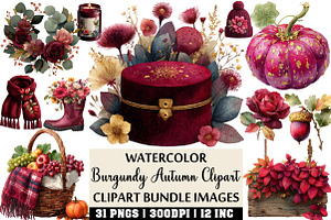Watercolor Burgundy Autumn Clipart, an Illustration by Craft Nest