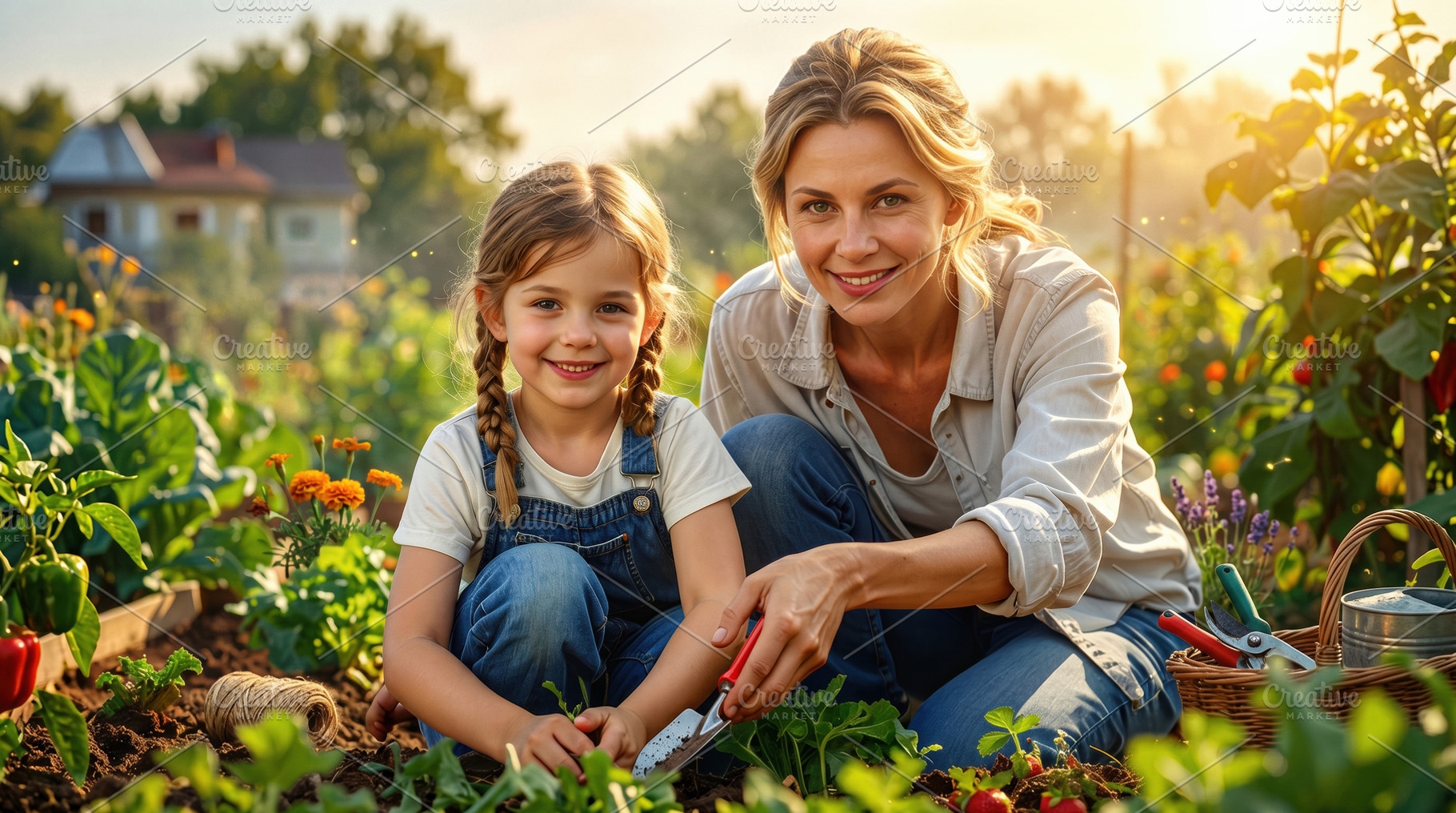 Mother and Daughter Gardening Together, a Person Photo by Davizro's Market