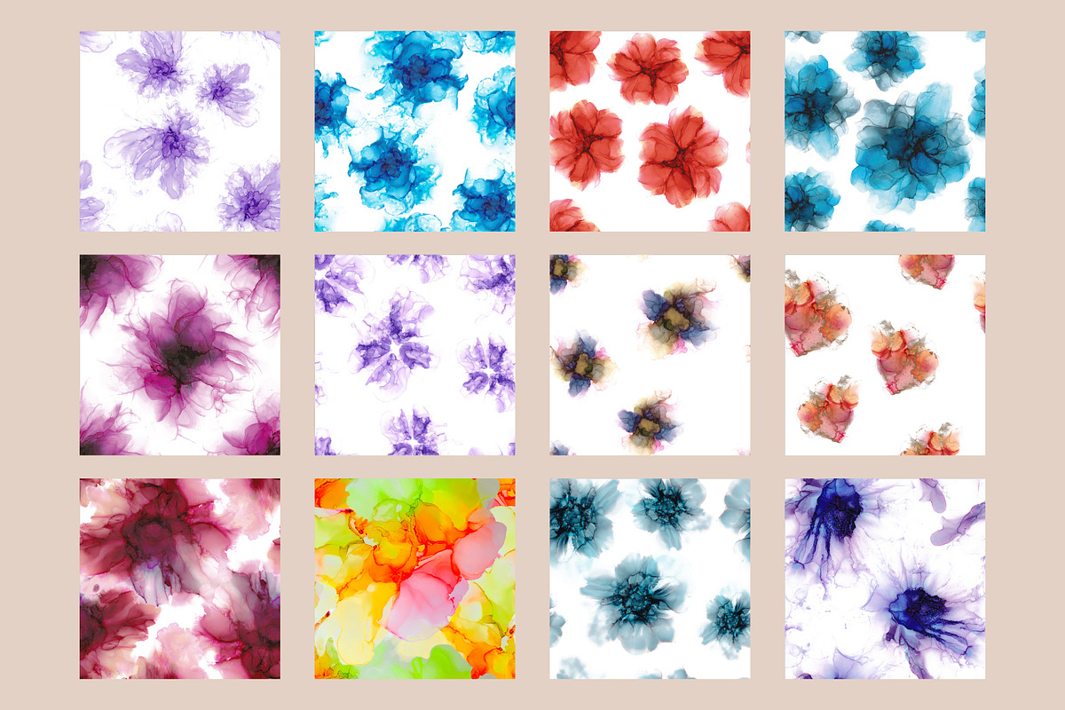 Flowers fluid art set., a Pattern Graphic by Digital illustration shop (Photo 8 of 11)