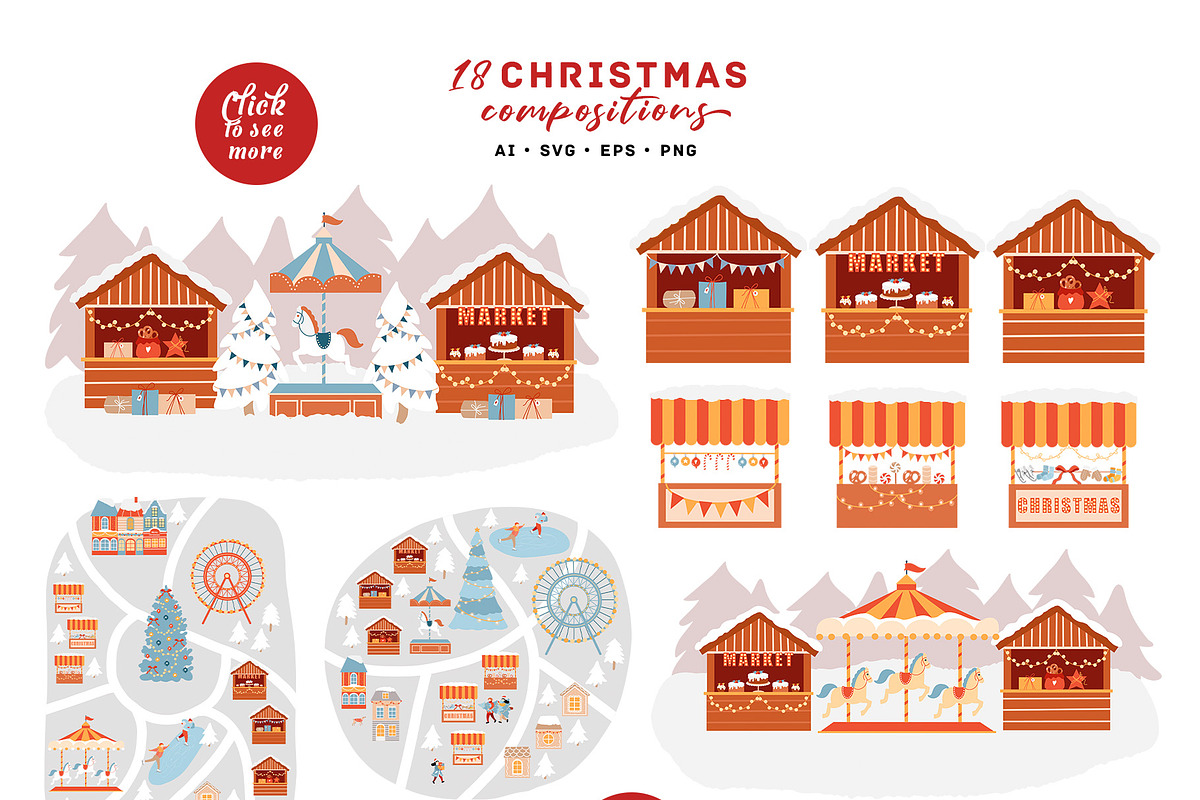 Christmas Market Scene Creator, a Seasonal Illustration by VerAna (Photo 2 of 20)