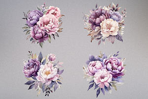 Watercolor Purple Peonies PNG