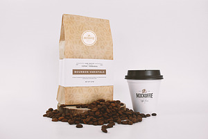 Coffee Bag And Sealed Cup Mockup