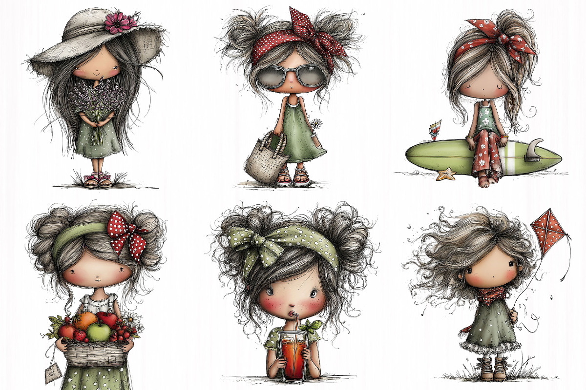 Whimsical Summer Girls Clipart, a Person Illustration by DreamCafeArt (Photo 3 of 7)
