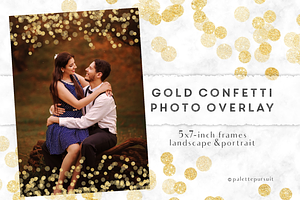 Gold confetti frames, photo overlay
