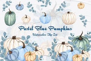 Blue Pumpkins Watercolor Clipart, a Food Illustration by BarvArt