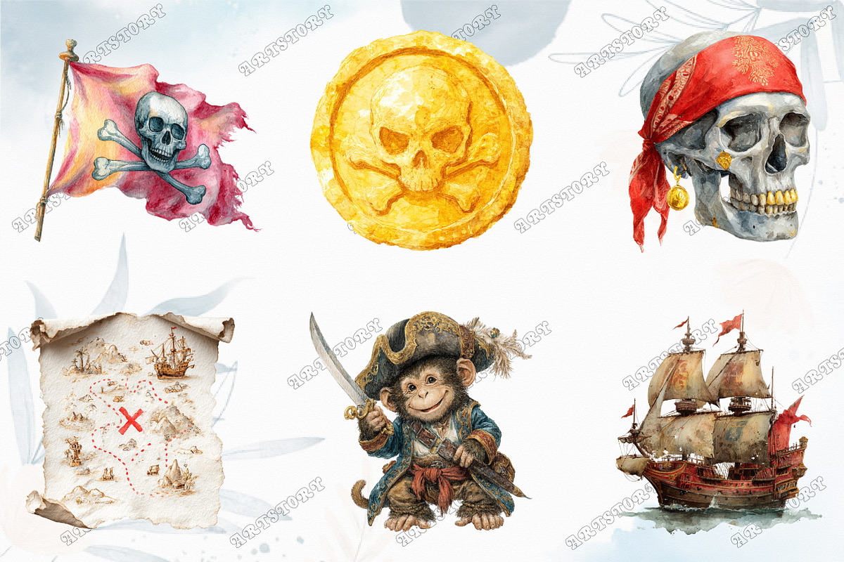 Pirate Clipart - Watercolor, a Graphic by designcity5 (Photo 3 of 5)