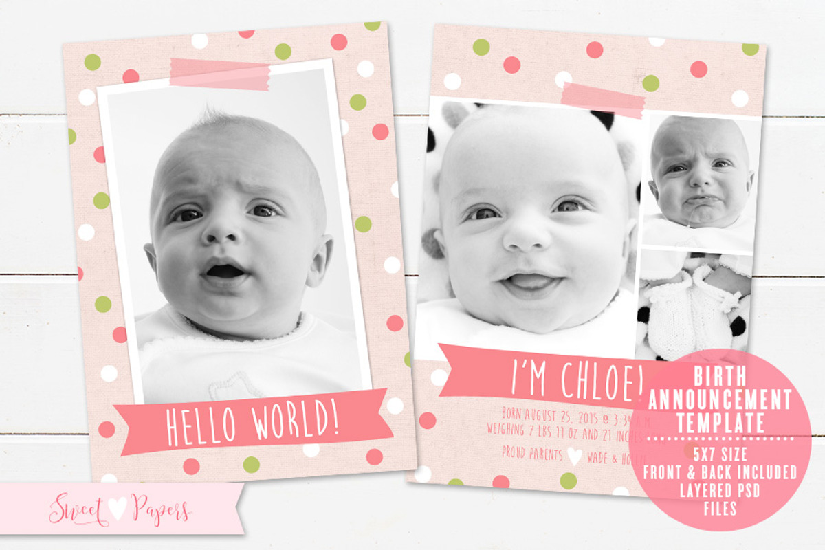 Birth Announcement Template, a Card Template by Sweet Papers
