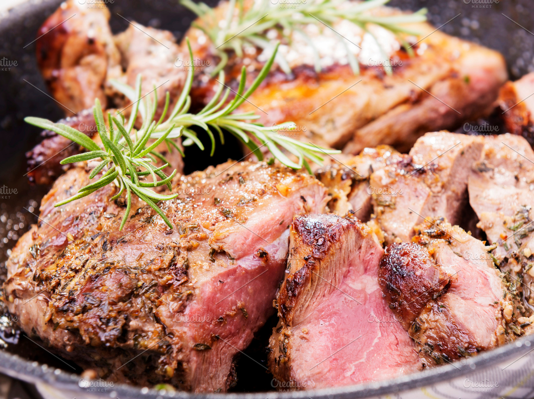 Roast Lamb With Rosemary In Pan, a Photo by THP Creative