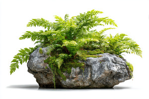 Lush Ferns Growing on a Grey Rock Is, a Photo by Pixeness Studio