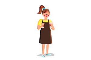 Girl Barista Holding Prepared Coffee