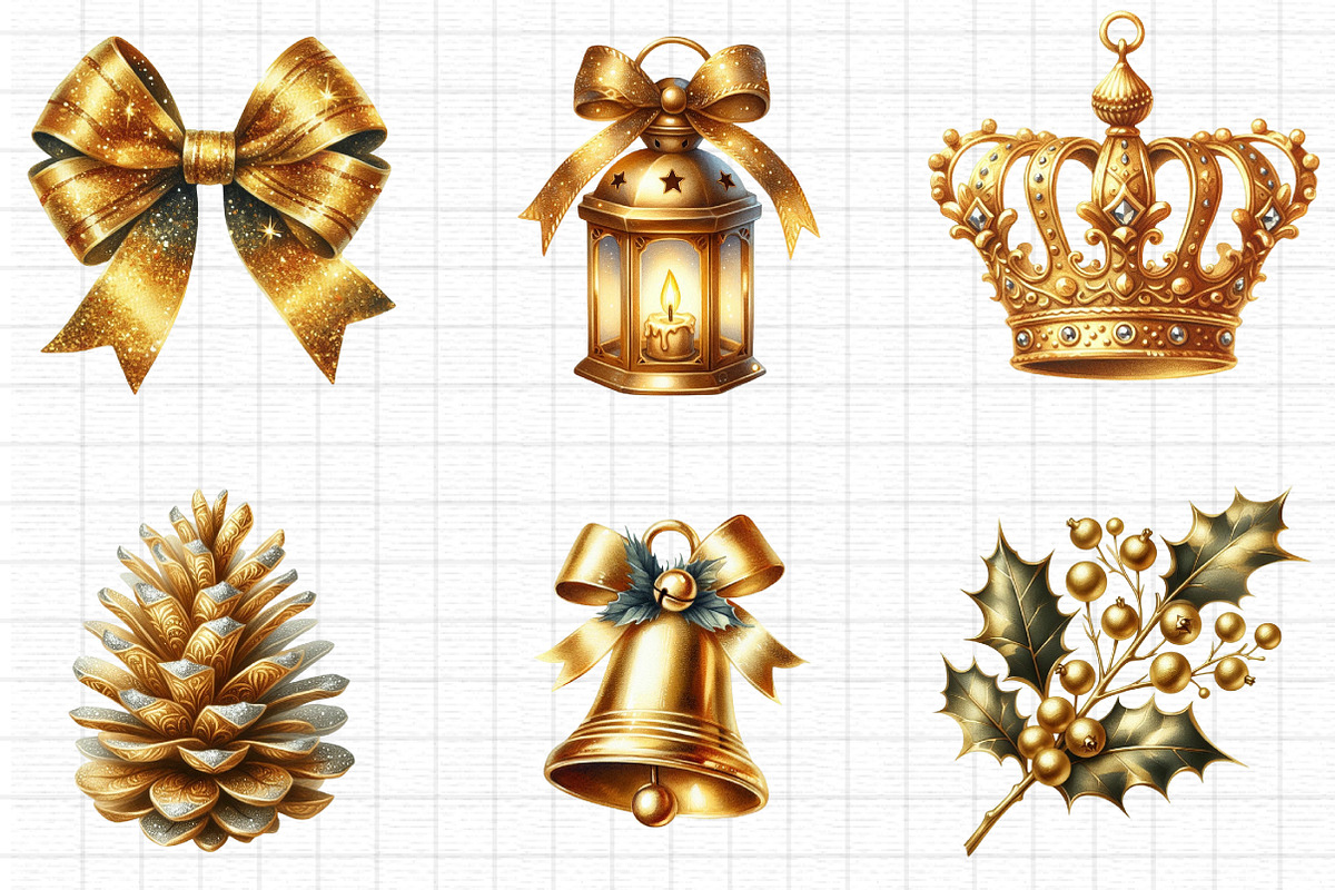 Gold Christmas Clipart, a Seasonal Illustration by Daily.Designs