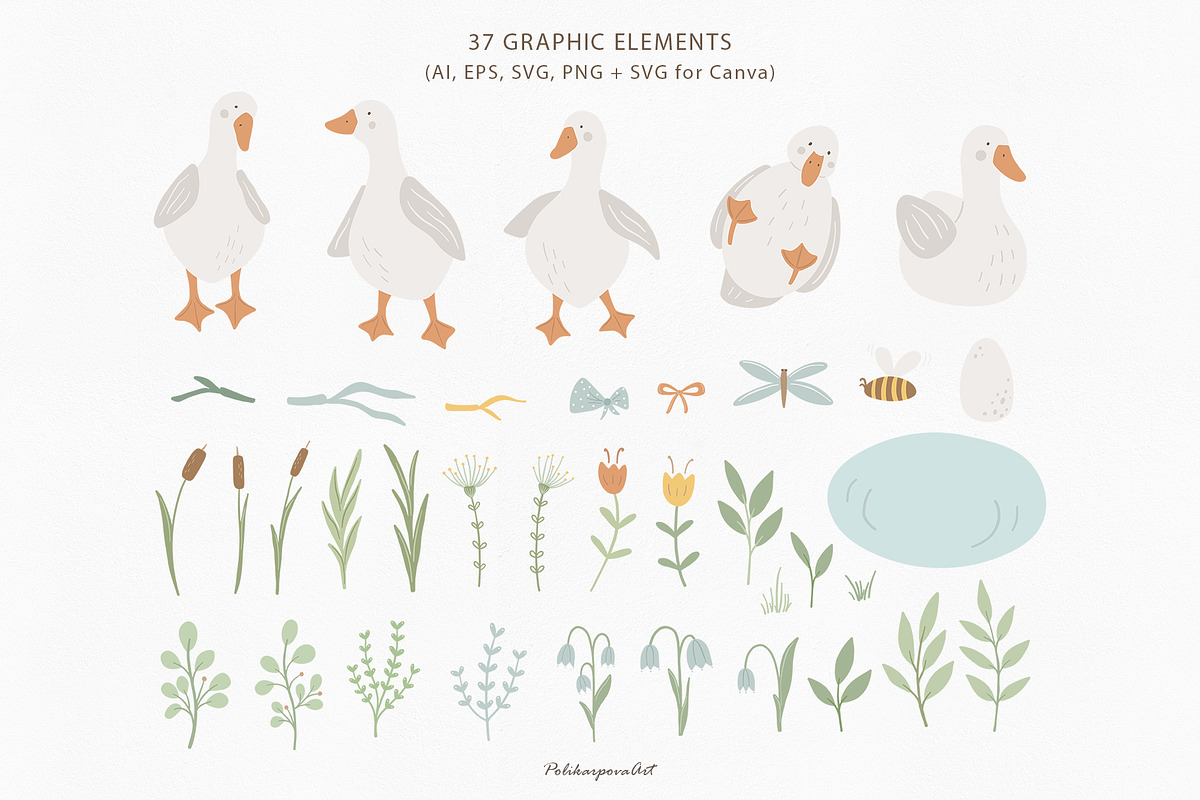 Cute Goose clipart & pattern for kid, an Animal Illustration by polikarpovaart (Photo 4 of 9)