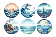 Sea Scene Circle Round Clipart, an Illustration by Daily.Designs (Thumbnail 4 of 5)