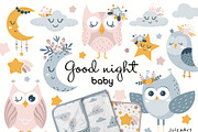 Good night baby clipart & patterns, an Object Illustration by JulzaArt (Thumbnail 1 of 10)