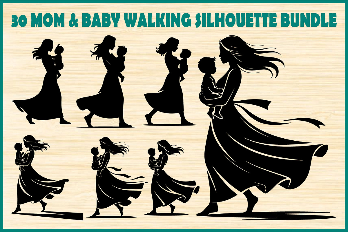 30 Mom Baby Walking Silhouette Set, a Person Illustration by Artivon (Photo 1 of 4)