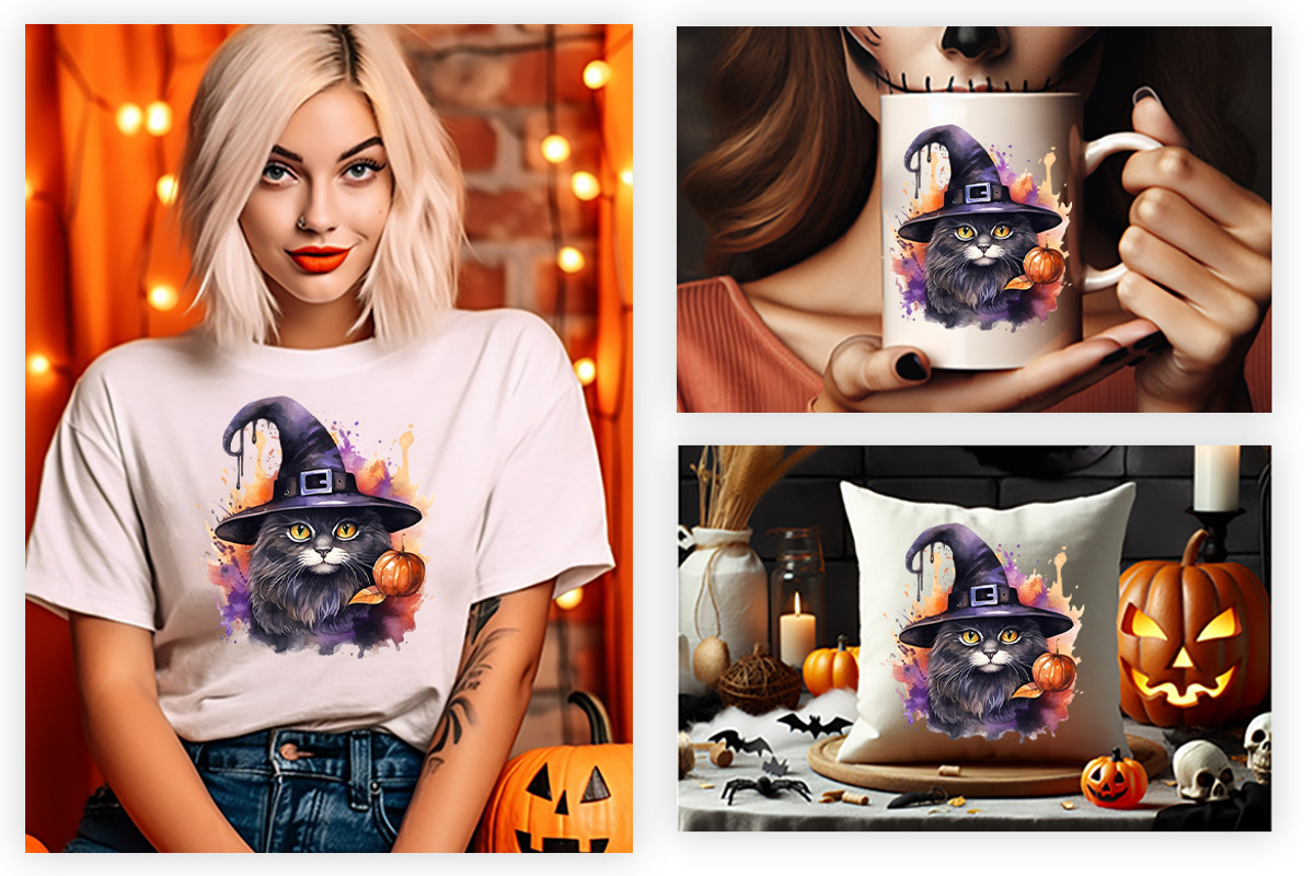 Watercolor Halloween Cat PNG Bundle, a Seasonal Illustration by Creative Arslan (Photo 4 of 7)
