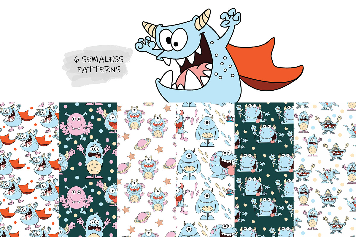Kids Patterns & Alphabets - Monsters, a Pattern Graphic by Pixavics (Photo 5 of 7)