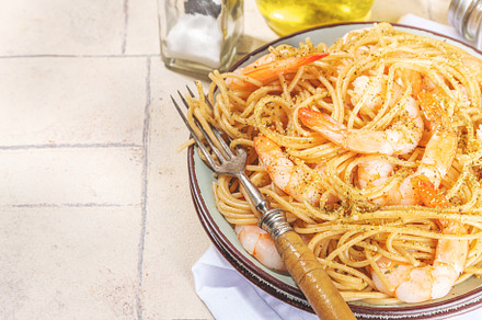 Spaghetti pasta with shrimp, a Food & Drink Photo by Rimma