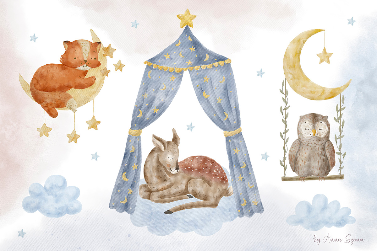 Cute Sleeping Animals., an Animal Illustration by Designwork (Photo 4 of 17)