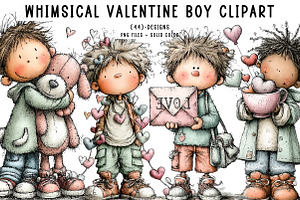 Whimsical valentine boy clipart, an Illustration by CreationArt