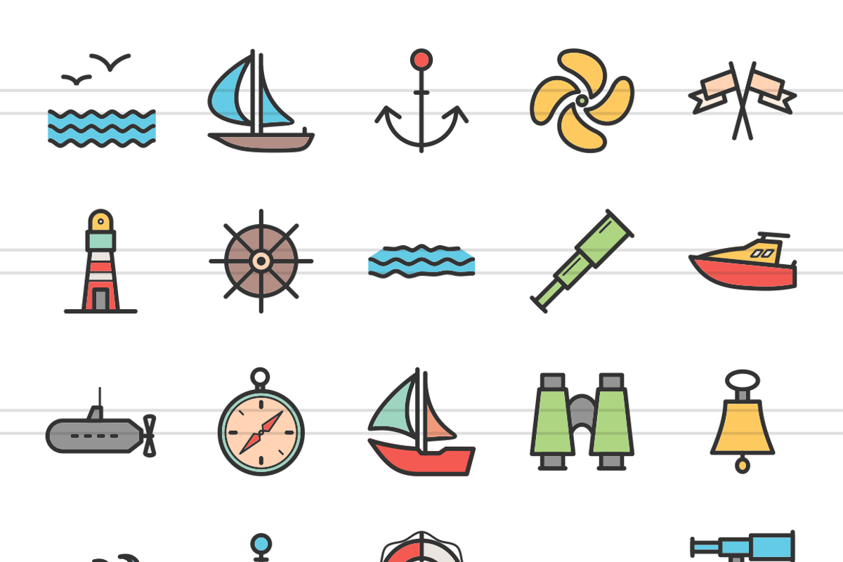 50 Sea Line Filled Icons preview 2