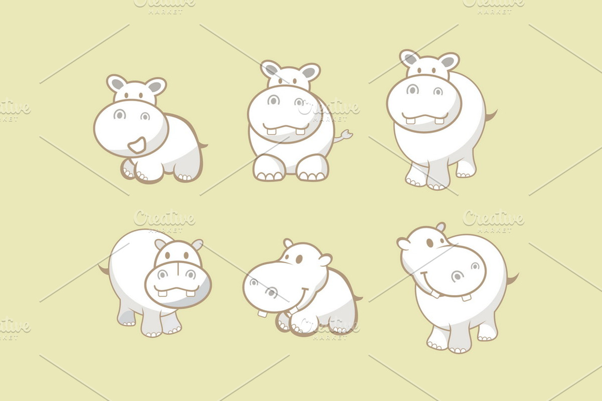 Cute Hippo Icons, an Animal Illustration by audeemirza (Photo 2 of 2)