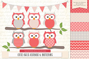 Owls Clipart & Patterns in Coral, an Animal Illustration by Amanda Ilkov (Thumbnail 1 of 4)